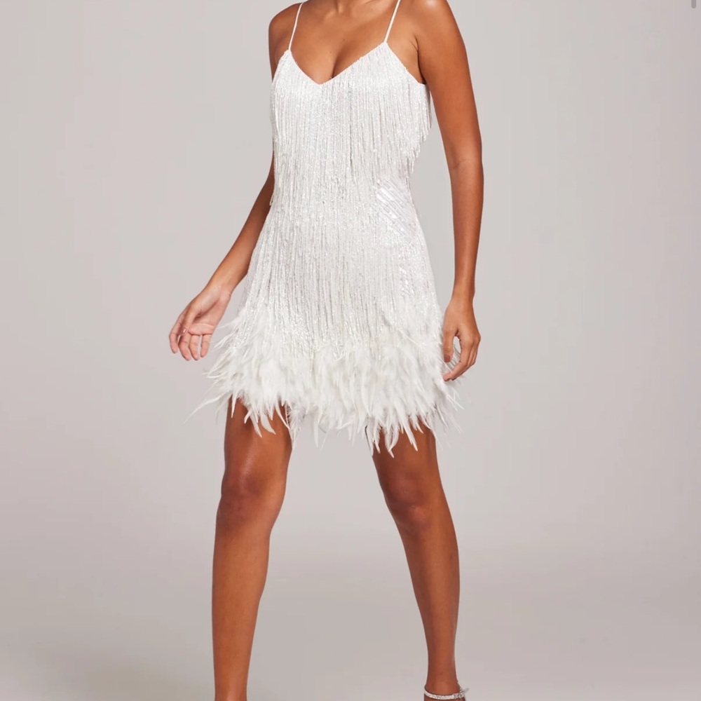 NADINE MERABI Cream Slip Mini Dress with Spaghetti Straps